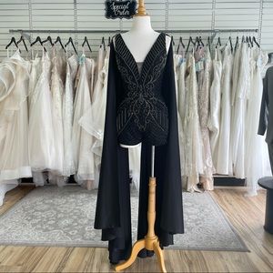 Beaded Romper with Cape Sleeves